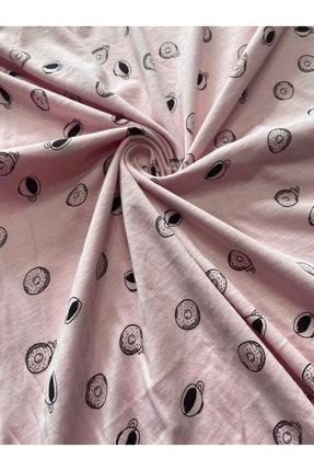 Pembe Renk Telalı Penye Yazlık Tişört Pijama Takım Etek Elbise Gecelik Giyim Kumas Penye-99