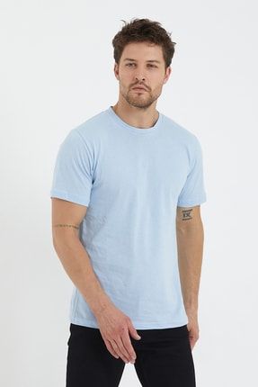 Mavi Erkek Düz Pamuk Penye T-shirt Standart Kalıp %100 Pamuk Penye Kumaş 444