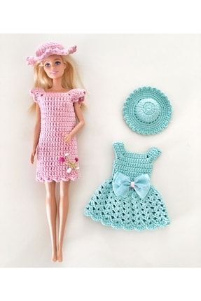 Barbie Kıyafetleri 2'li Paket Pembe Ve Mint Yeşil Elbise Ve Aksesuarları MD-B0011