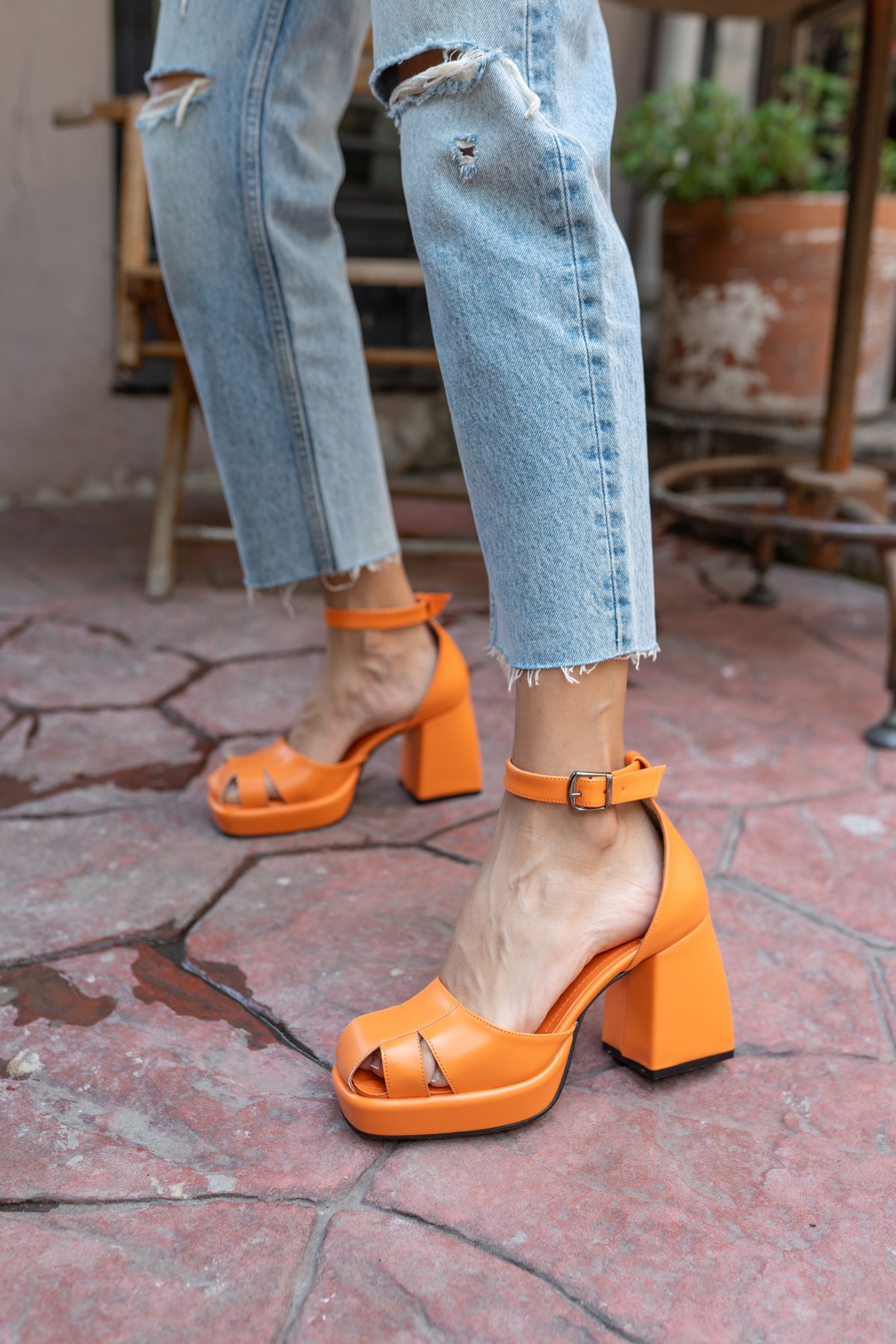 ANGELİNA JONES Carmen Kadin Orange Platform Topuk Detay Sandalet BY9349