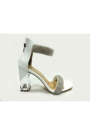 Şeffaf Topuklu Taşlı Kadın Ayakkabısı Beyaz 19 G2028