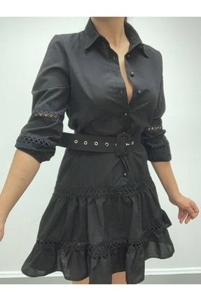 Kadın Volanlı Dantelli Kemerli Elbise SRM00213