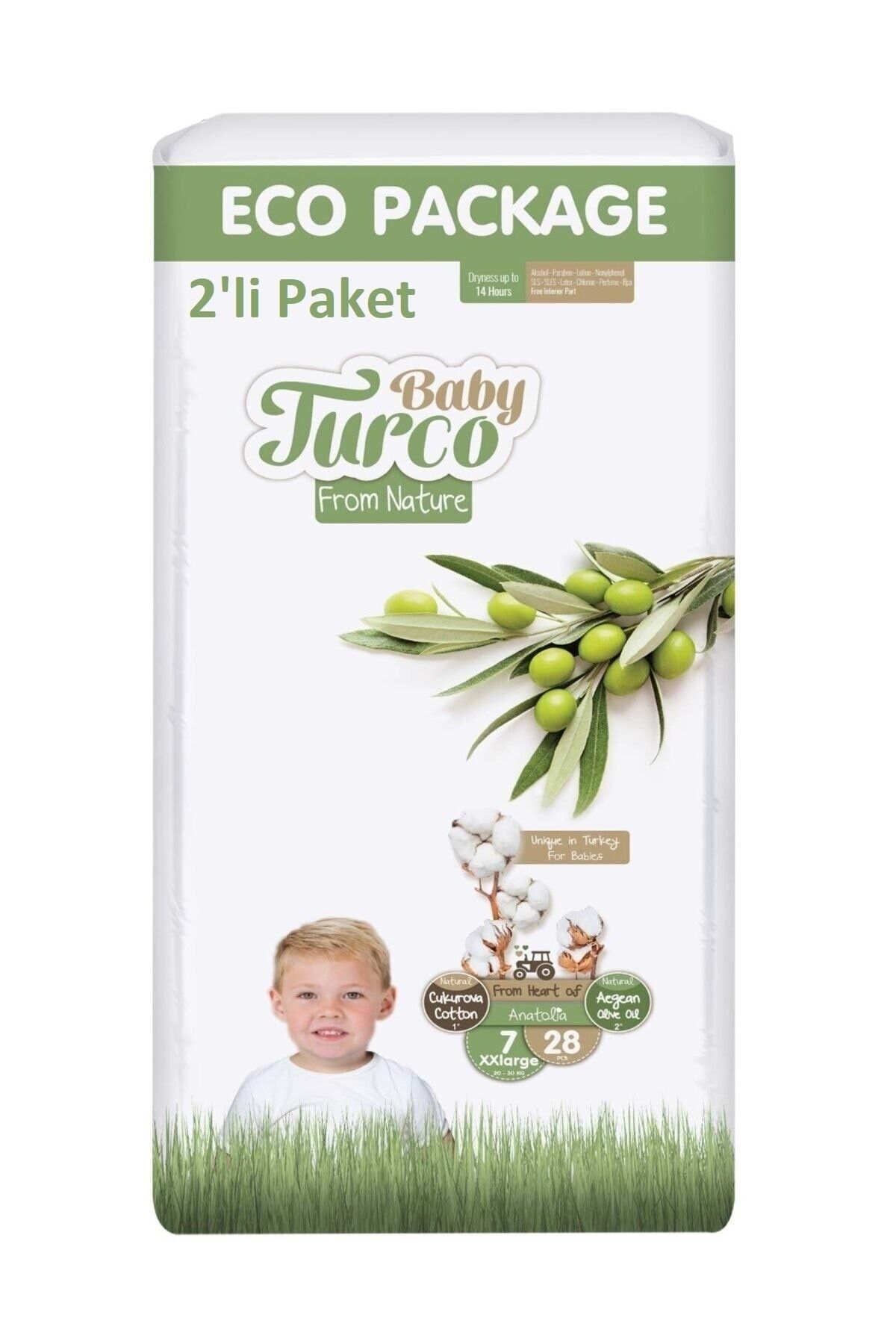 Baby Turco Bebek Bezi Doğadan Beden:7 20-30 kg XXLarge 56 Adet Ultra Pk (2 Paket*28)