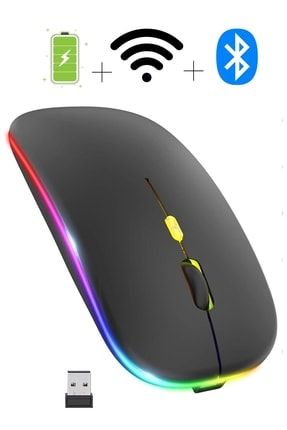 Çift Modlu Kablosuz Bluetooth Mouse Rgb Ledli Şarj Edilebilir Sessiz Tıklama Ergonomik HVN000062