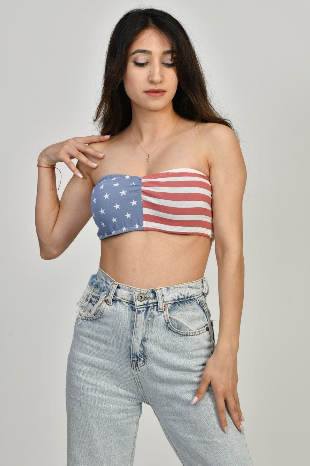 Moda1001-American Flag Patterned Bustier - Multicolored 4
