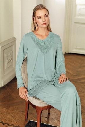 Çağla Yeşili Viskon Pijama Takımı-11200-1