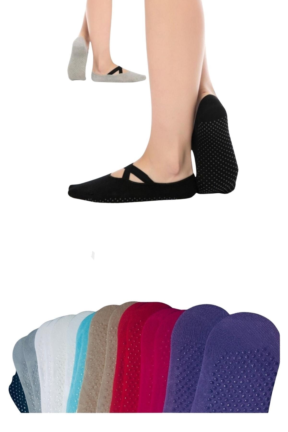 OverPazar 3'lü Tampap Kaydırmaz Pilates Yoga Çorabı Kadın Çorabı Kısa Çorap Spor Çorap Dans Çorabı