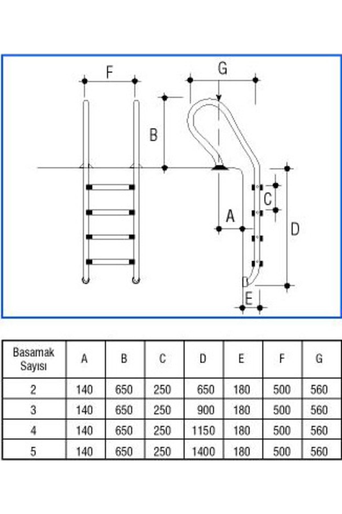 Mixta Tip Havuz Merdiveni 4 Basamaklı, Aısı 304 Kalite Yüzme Havuzu Paslanmaz Merdivenler 3