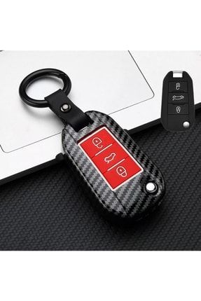 Peugeot - Citroen Sustalı Karbon Malzeme Siyah-kırmızı Anahtar Kılıfı AYZ0549