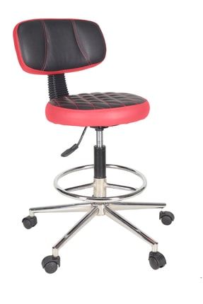 Ofis Büro Döner Tekerlekli Çalışma Kasiyer Hekim Ayarli Tabure Sandalyesi B1000 Kırmızı B1000-kirmizi