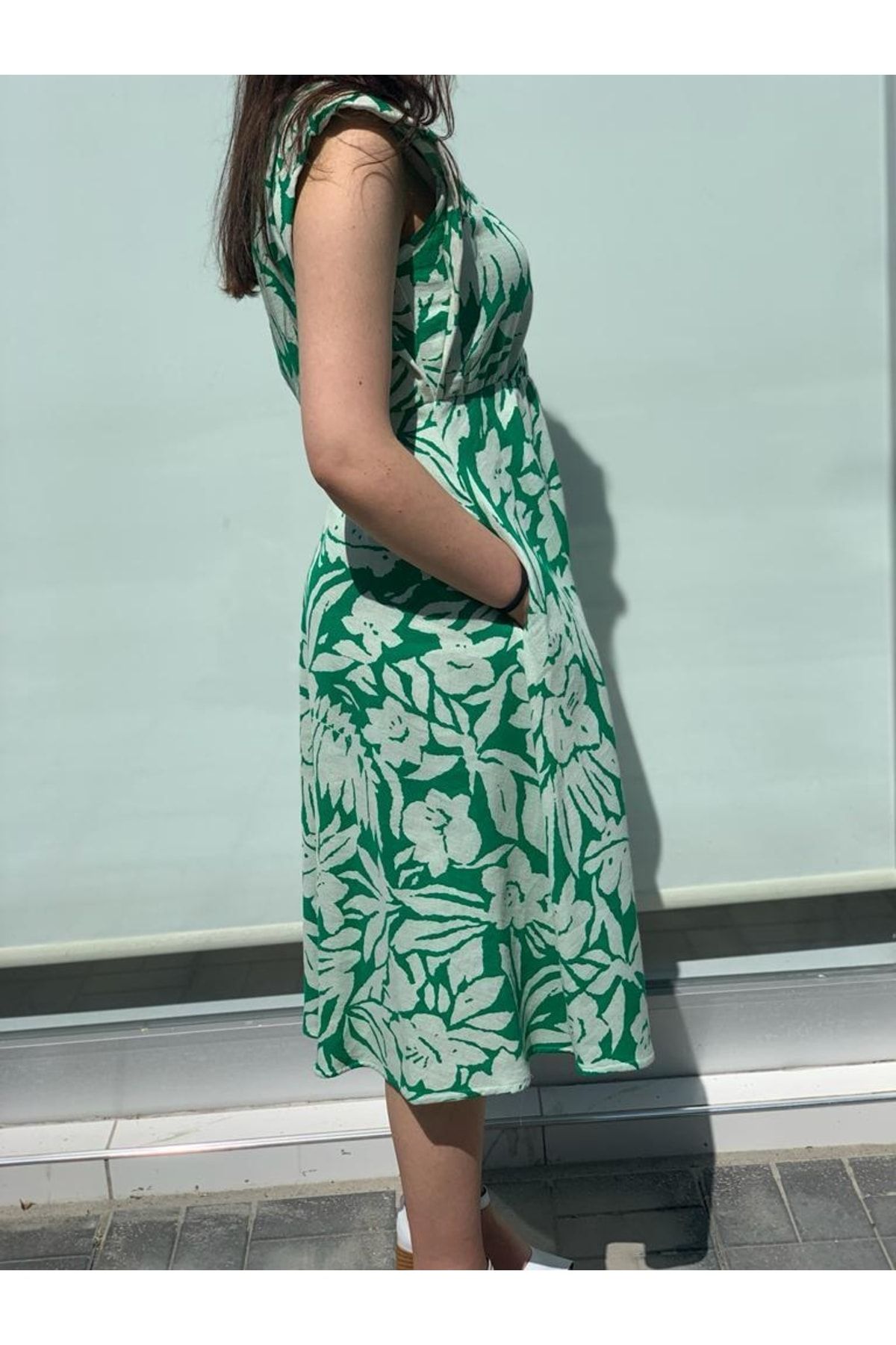 Floral boat top neck dress