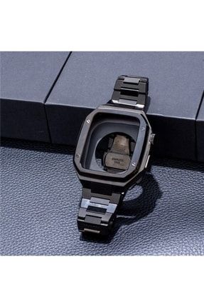 Apple Watch 7 45mm Uyumlu Baklalı Kasa Koruyucu Paslanmaz Çelik Akıllı Saat Bileklik Kordon Krd-64-Metal45mm