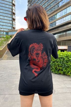 Kırmızı Ejder Baskılı T-shirt ietkemendersdwfc