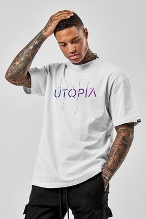 Sc Plus Oversize Utopia Baskılı Beyaz Tshirt OVRSZTSHRT160