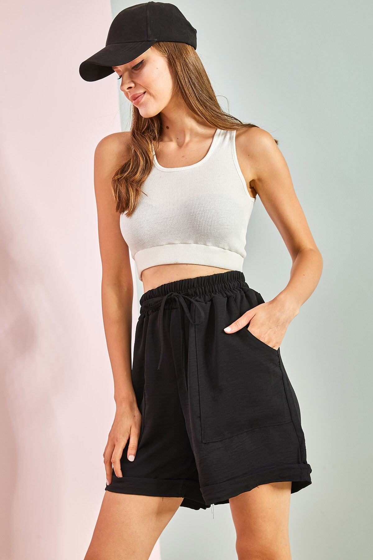 Bianco Lucci-Women's Elastic Waist Tied Pocket Shorts 4