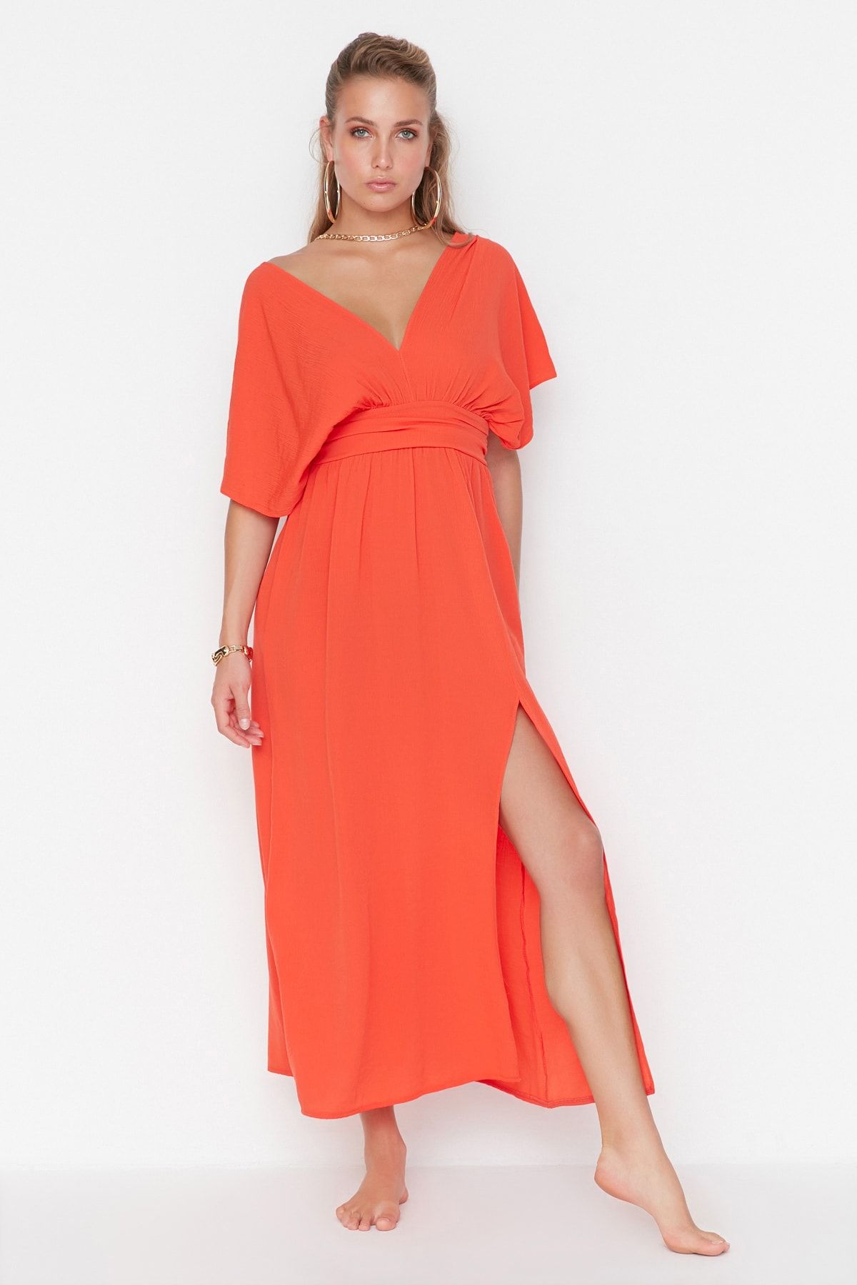 Trendyol Collection Red Chain Viscose Beach Dress TBESS21EL1051
