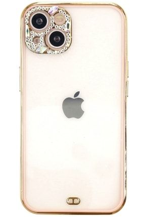 Apple Iphone 13 Ile Uyumlu Kılıf Pembe Renk Taşlı Kamera Korumalı Ultra Koruma Kapak SKU: 430060