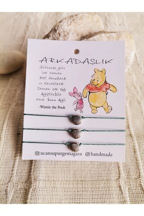 Gümüş Renk Istiridye Figürlü Yeşil Ipli 3lü Arkadaşlık Bilekliği AKB3499