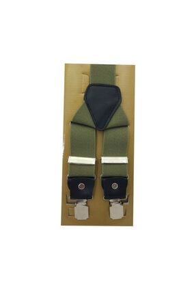 Metal Klipsli Uçları Derili Lüx Haki Yeşili Pantolon Askısı PAL01