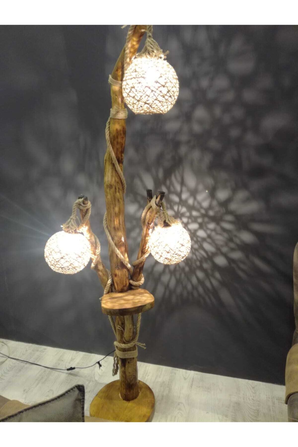 Cosargroup Dogal Ahşap Kütük Lambader Komidin Kitaplık Dekoratif Lambader