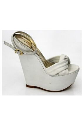 Kadın Beyaz Dolgu Topuk Hakiki Deri Ayakkabı KRNVL5248