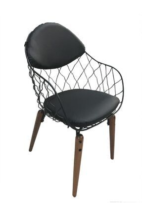 Sandalye Telsepet Model Metal Çelik Siyah Kafes Kayın Torna Ayak Iskelet Suni Deri Döşeme El Yapım Bengi Sandalye Tel Optima Ahşap Ayak