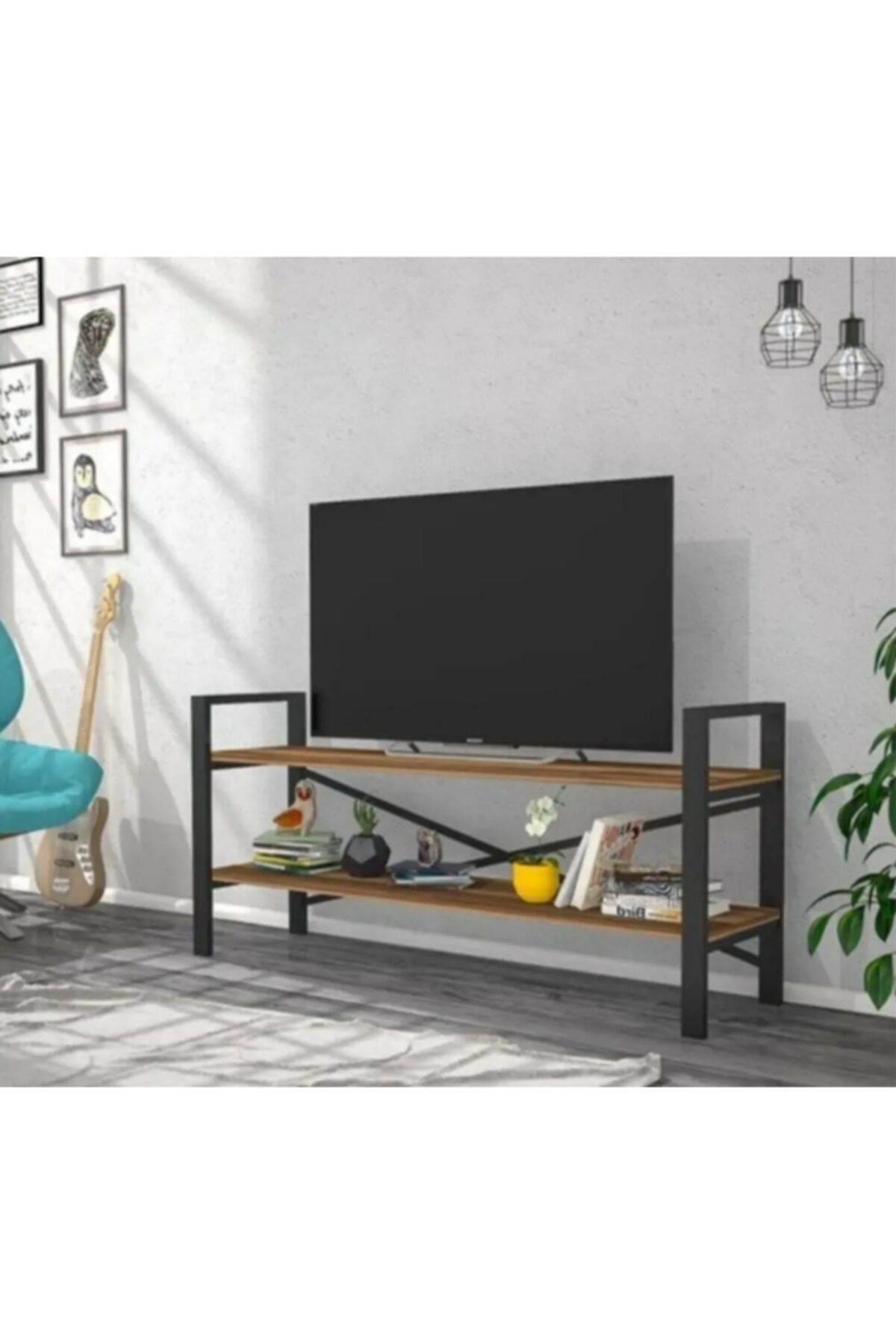 kzngroup dogal ahsap metal ayakli 2 katli tv sehpasi unite fiyati yorumlari trendyol