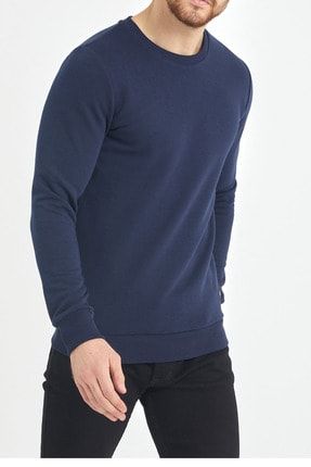 Lacivert Yumuşak Dokulu Basic Bisiklet Yaka Sweatshirt 1kxe8-44486-14 1KXE8-44487-01