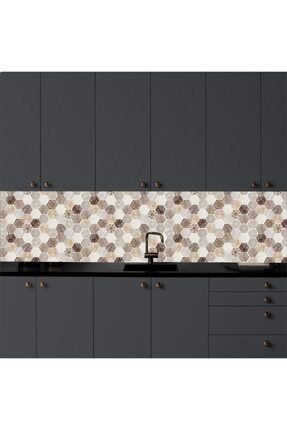 Mutfak Tezgah Arası Folyo Kaplama Taş Desen Geometrik Kahve İBMTA180
