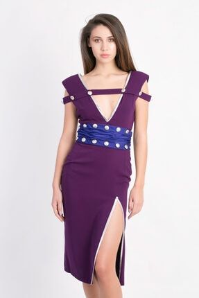 Özel Tasarım Kadın Mürdüm Elbise MOXW-M-E