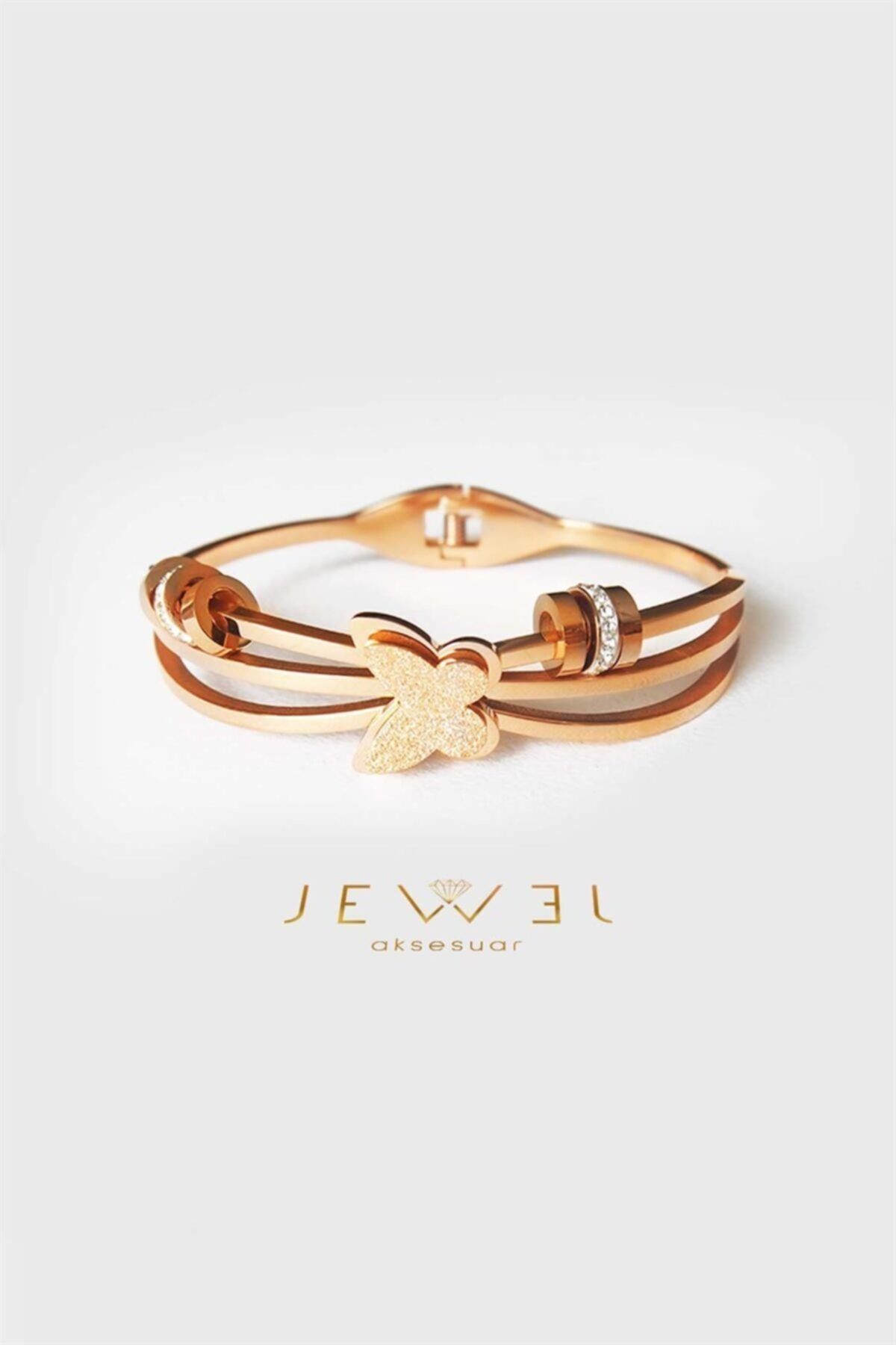 Jewel Kelebekli Rose Altın Kaplama Taşlı Bileklik 002-00-21-873