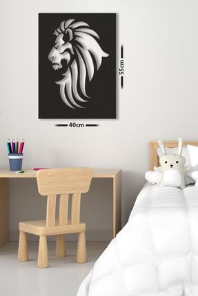 Siyah Ahşap Yeleli Aslan Duvar Dekoru - Salon Oturma Yatak Odası Için Lazer Kesim 55x40cm Mdf Tablo B.1.87