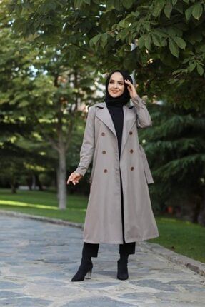 festmoda kadin camel kol detayli