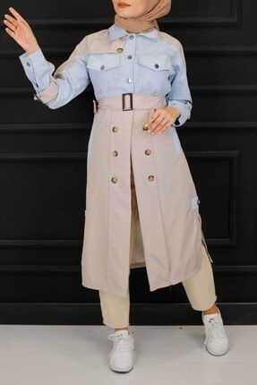 imajbutik kusakli kot detayli trenckot