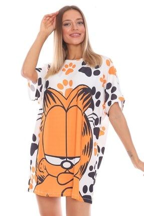 Garfield Karakter Baskılı Kısa Kollu Ekru Elbise PS060011