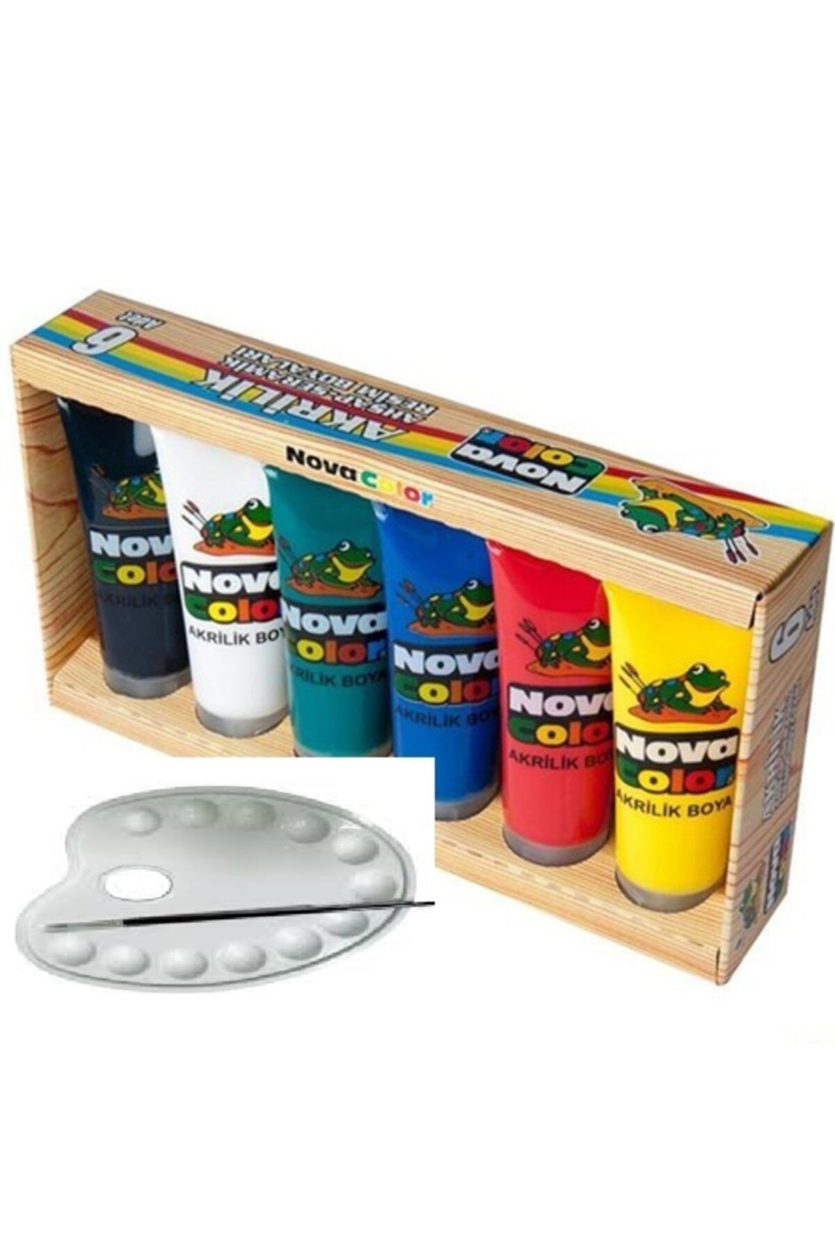 nova color akrilik ahsap seramik resim boyasi 6 li set palet 2 ad firca