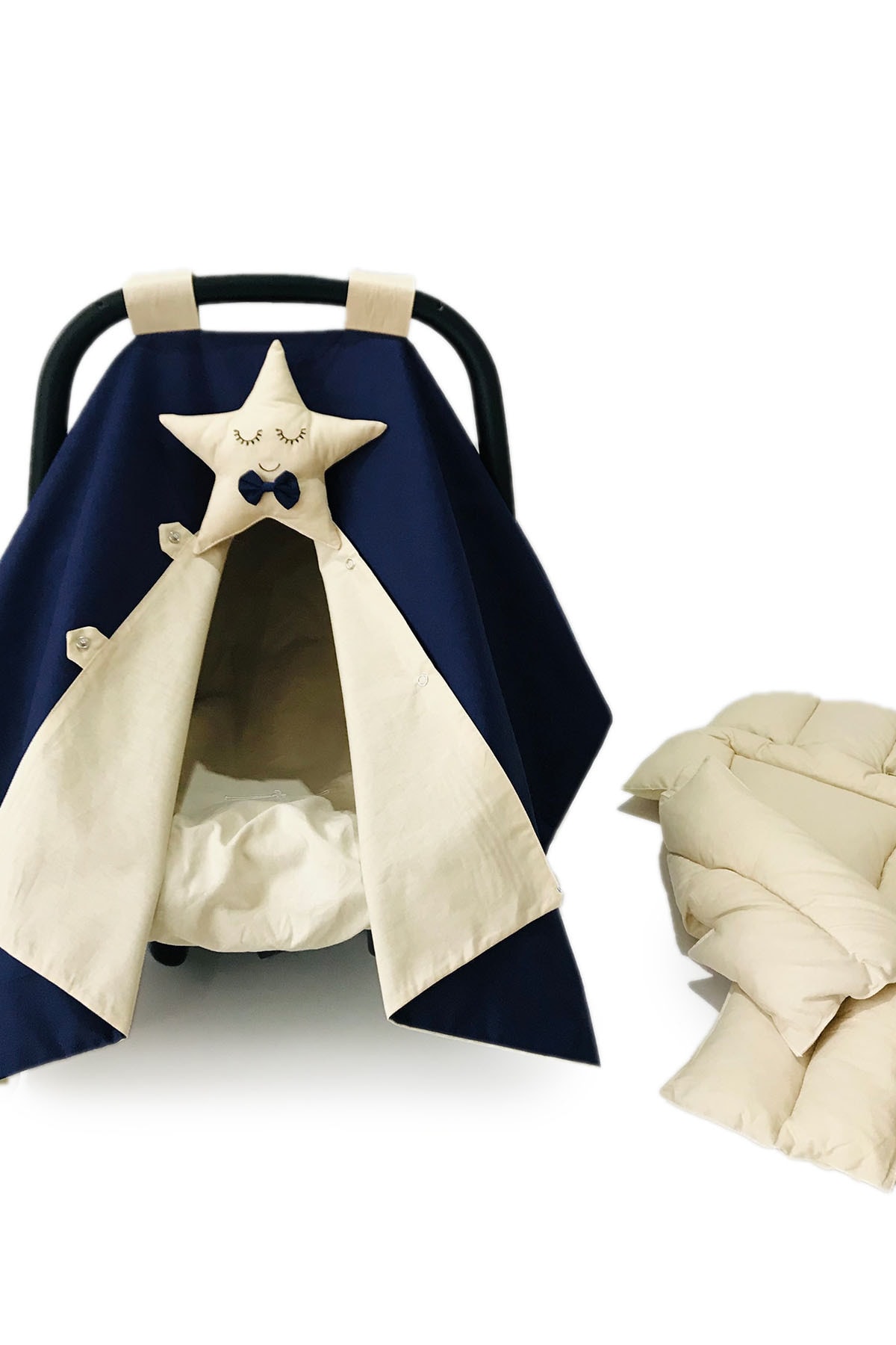 Atölye Eda Exclusive Lacivert-krem Puset Örtüsü Minderi Çarşafı 3 Parça fotoğrafı 3 (önizleme)