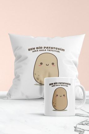 Beyaz Ben Bir Patatesim Hediyelik Yastık Ve Kupa Seti KBYK-5281