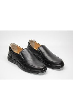 Hakiki Deri Ortopedik Hafif Taban Erkek Bağsız Siyah Günlük Rahat Klasik Ayakkabı PRA-GNLK-GYGZ-RHTKLSKAYKBI-7700