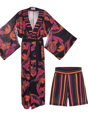 Aden Kimono Elbonia Midi Yüksek Bel Şort Takım QS22-3001151