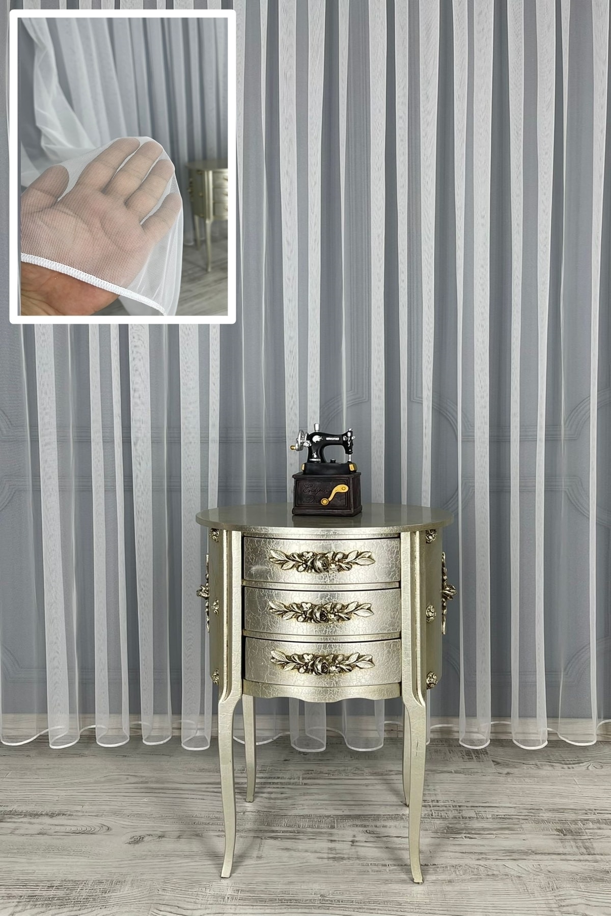 Greek Tulle Curtain - Honeycomb Floor, 300x260, Sparse Pleat, 1/2