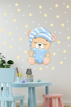 Maviş Bebek Ayıcık ve Yıldızlar Çocuk Odası Duvar Sticker d2768