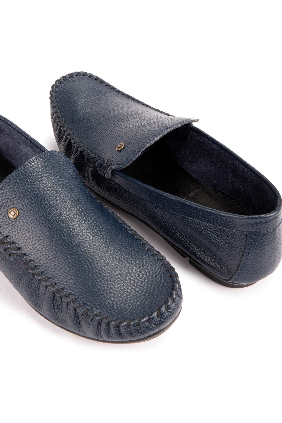 Ducavelli-Attic Genuine Leather Men's Casual Shoes, Rok Loafer Shoes Navy Blue 3