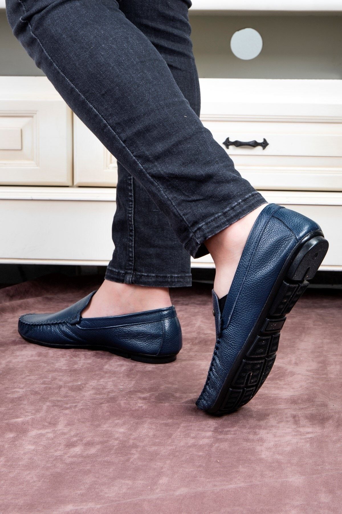 Ducavelli-Attic Genuine Leather Men's Casual Shoes, Rok Loafer Shoes Navy Blue 7