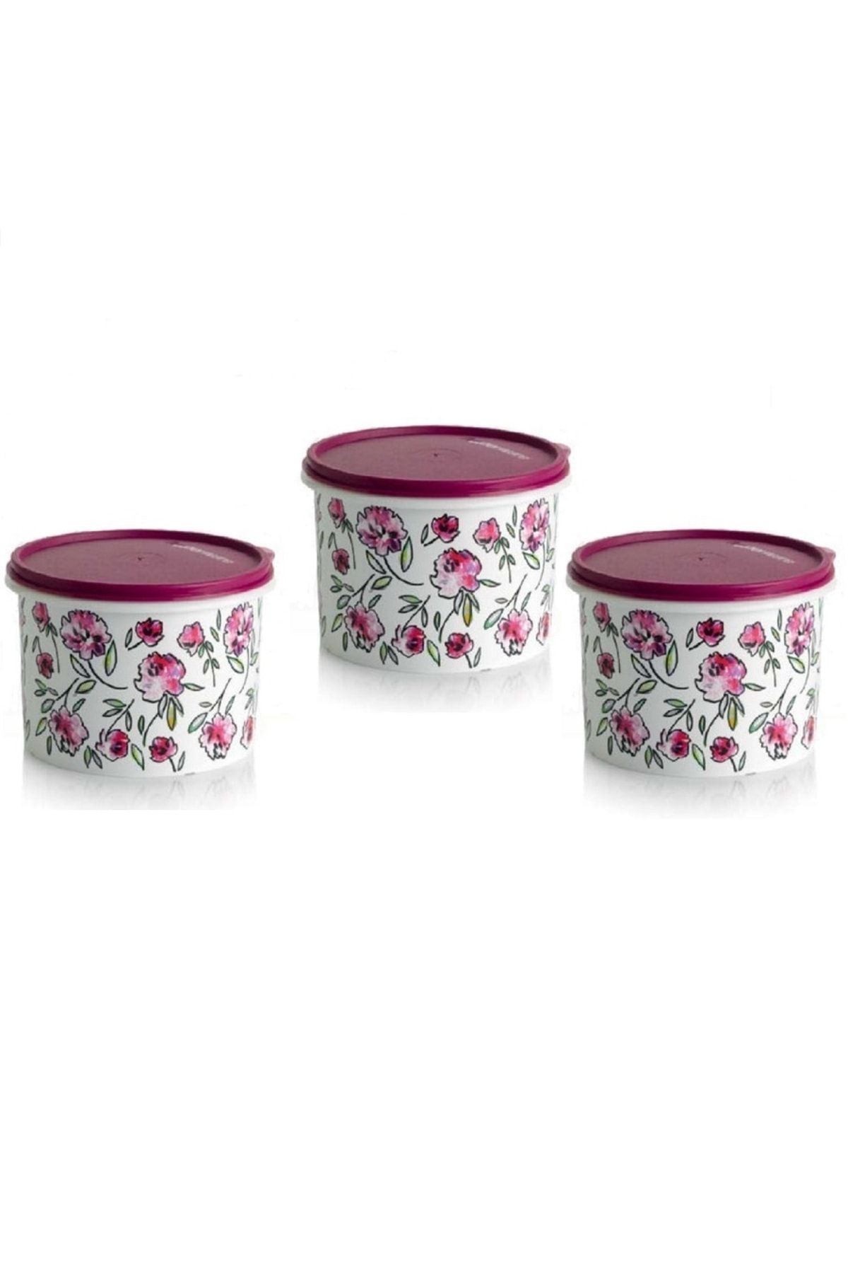 Tupperware-Cylinder Storage Container Set of 3 1.1 Lt Claret Red Hsgl 3