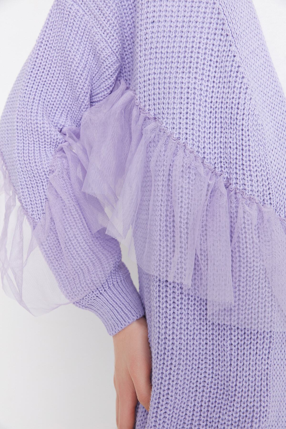 Trendyol Collection-Fliederfarbener Tüll-Strick-Cardigan 4