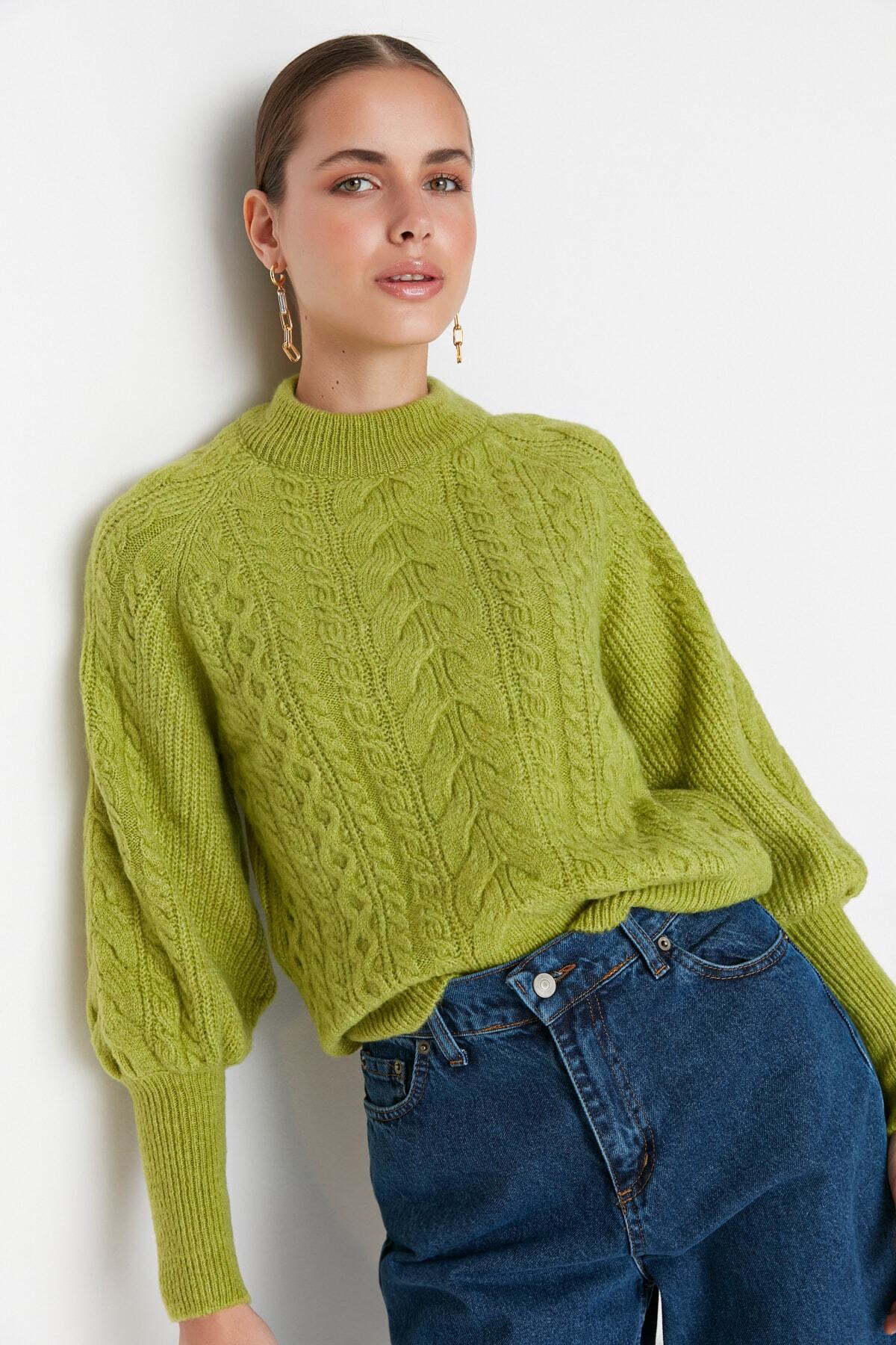 Trendyol Collection Zelený pletený svetr s měkkou texturou TWOAW21KZ0109