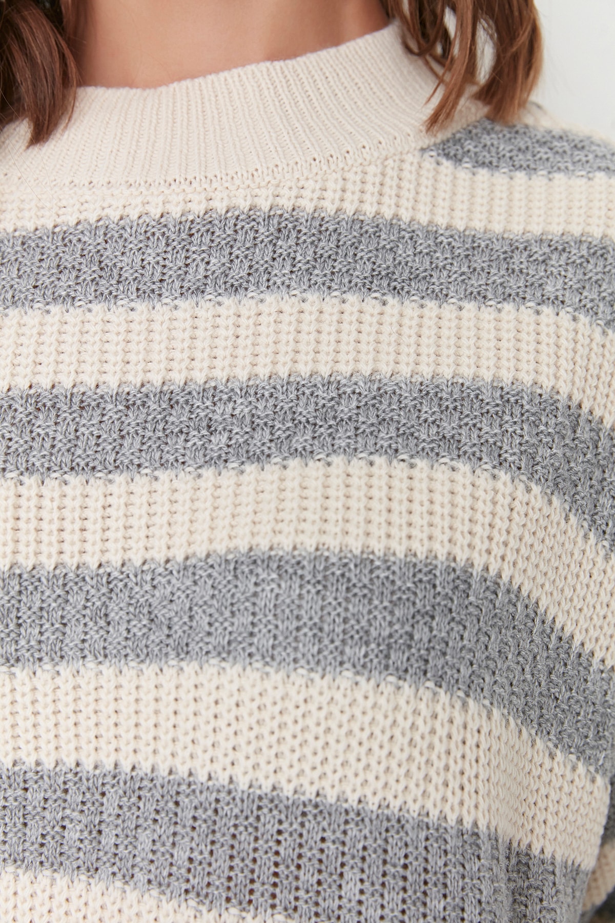 Trendyol Collection Ecru Wide Fit Striped Knitwear Sweater Twoaw23Kz00516