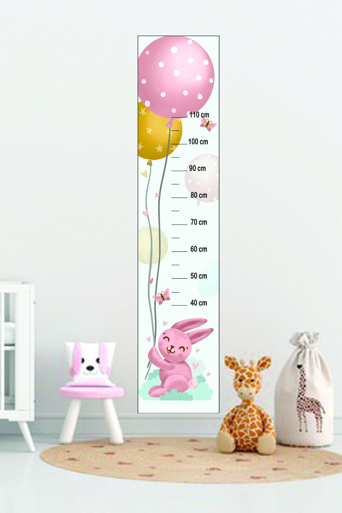 Balonlu Tavşan Çocuk Odası Boy Ölçer Duvar Sticker 30x140 Cm