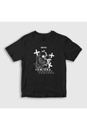 Unisex Çocuk Siyah Giyu Tomioka Anime Demon Slayer Kimetsu No Yaiba T-shirt 298472tt